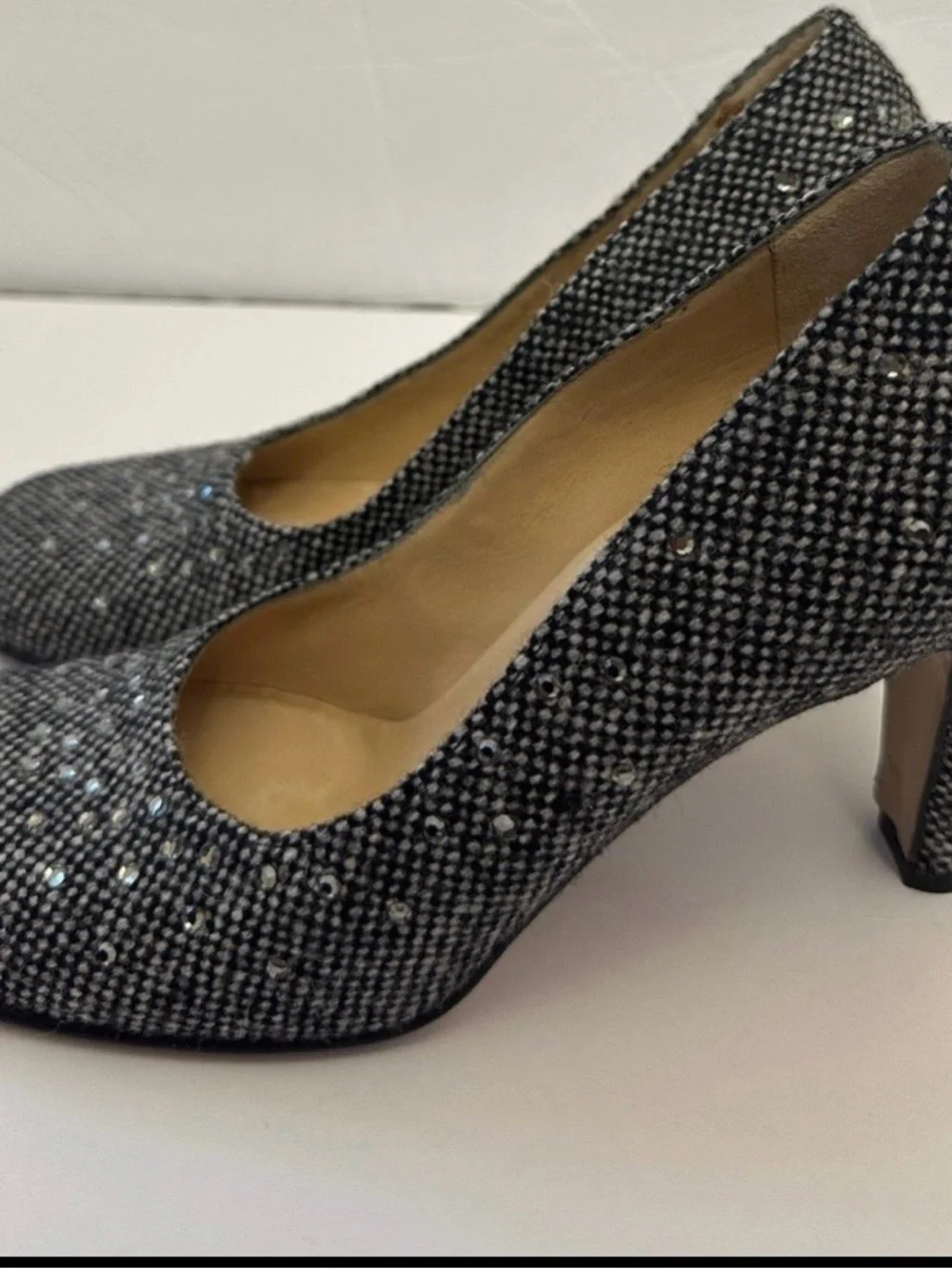 Bottega Veneta heels*Studded Tweed Block Heel Pumps - Black & White*Sz 6*VTG*